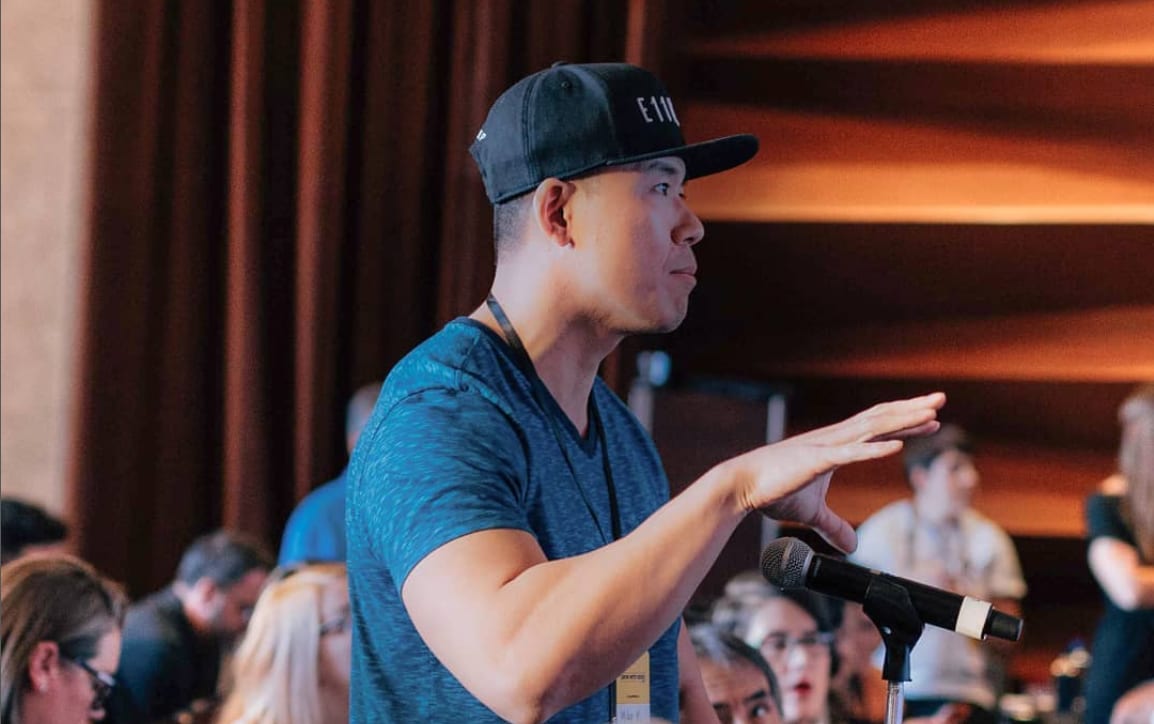 Student speaking at an event